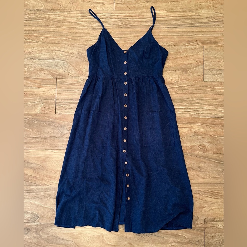 Hello Molly navy blue button down dress, size medium.